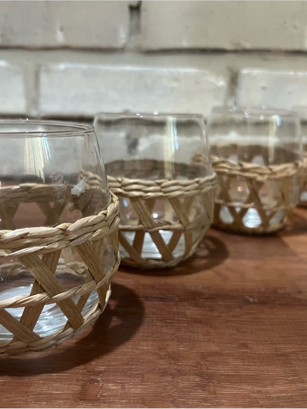 Anna Natural Woven Rattan Wine Glass Set